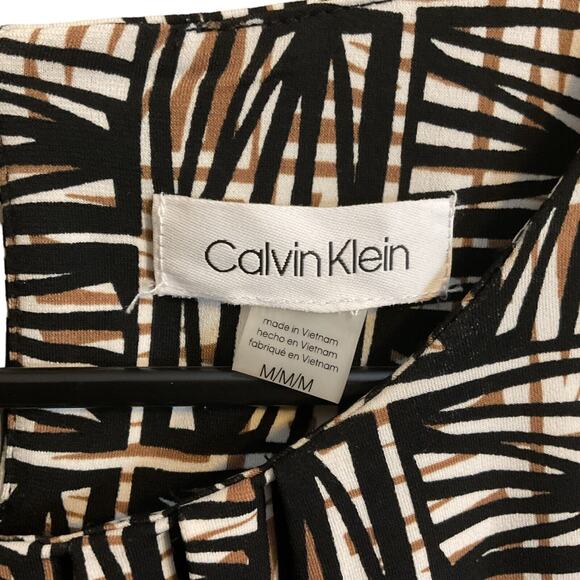 CALVIN KLEIN BLOUSE Size M Black Brown White Sleeveless Geo Print Stretchy Work - Picture 4 of 5